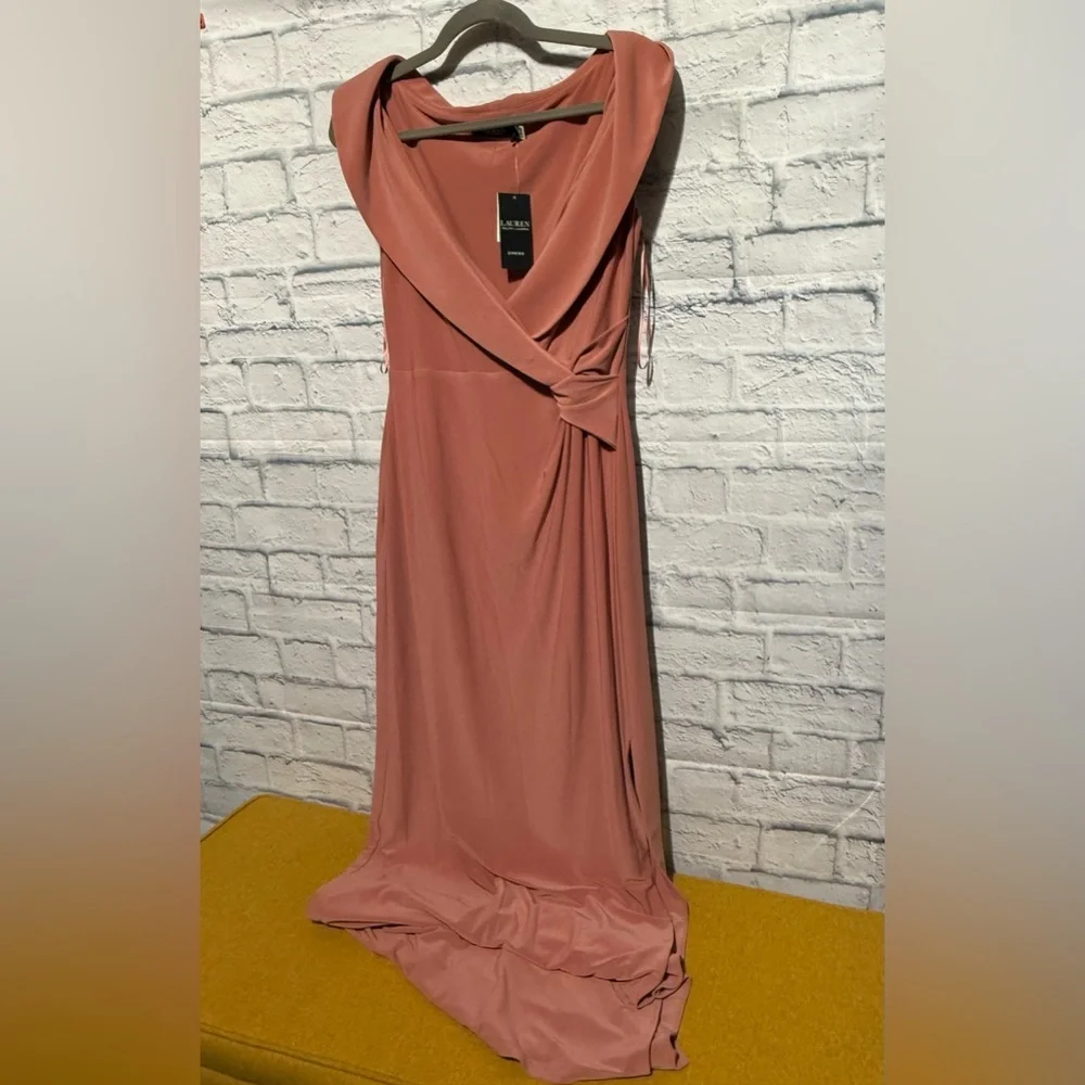 Ralph Lauren Jersey off the Shoulder dress, Mahogany Pink, Size 10 - Picture 5 of 7
